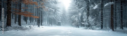 Convey the serene beauty of a snow-covered landscape, where silence reigns supreme in the winter air