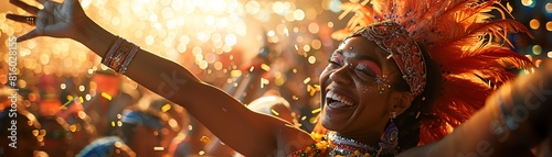 Convey the vibrant energy of a Brazilian carnival, where samba rhythms pulse through the night