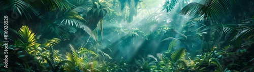 Illuminate the hidden depths of a dense jungle, where secrets lurk beneath the canopy