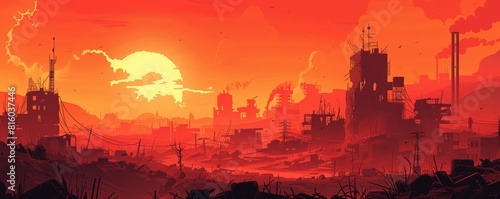 A dystopian wasteland ravaged by war and environmental catastrophe, where toxic fumes and radioactive fallout poison the land, and the few survivors eke out a meager existence amidst the ruins of