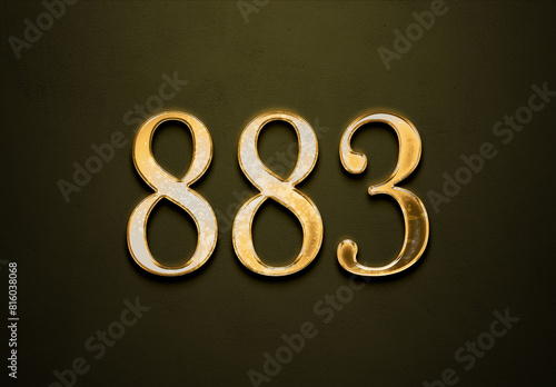 Old gold effect of 883 number with 3D glossy style Mockup.