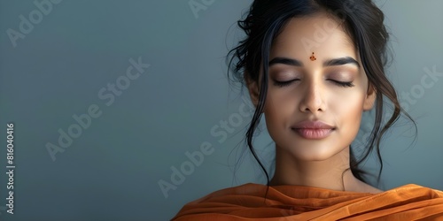 Young Indian woman contemplating against plain backdrop. Concept Portrait Photography, Indian Ethnicity, Contemplative Expression, Minimalistic Background