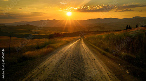 Italy tuscany country road in val di cecina at sunset : Generative AI