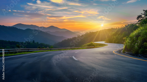 Asphalt road and mountain natural scenery at sunset Road and mountain background : Generative AI