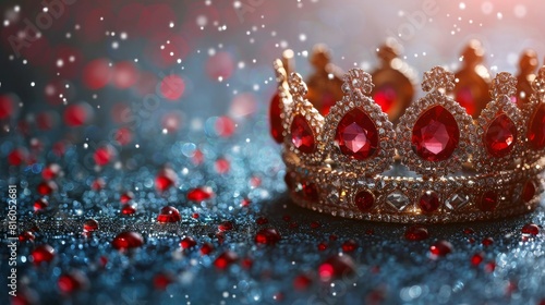 Royal coronation crown on black background with exquisite red velvet embellishment