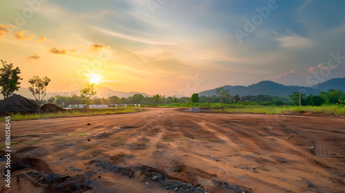 Land landscape at evening Include soil backfill empty or vacant area at outdoor Real estate or property for small plot development housing subdivision construction and investment in Ch : Generative AI