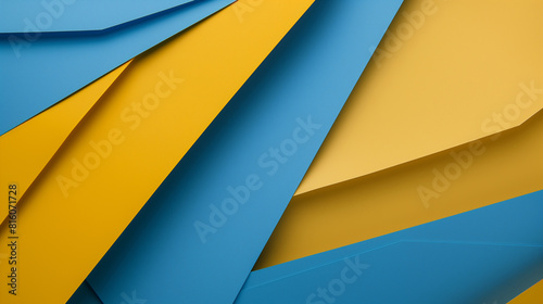 Fundo abstrato de composição de geometria de papel de cor azul e amarelo