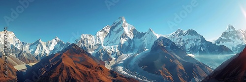 Mountains in Everest region, Himalaya, east Nepal realistic nature and landscape