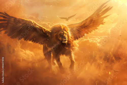 World where animals have evolved to possess characteristics of different species. Hybrid creature blending the features of a lion, eagle, and serpent, roaming a diverse world
