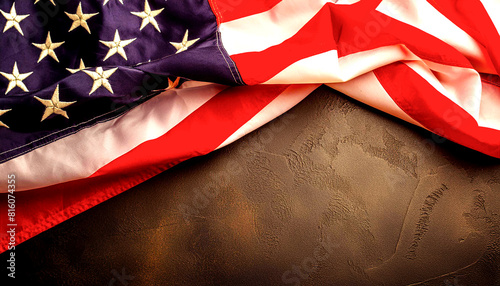 American flag of the United States of America background with copy space for text. Concept for Independence Day, Fourth of July, American Flag Day, President's Day, Veterans Day
