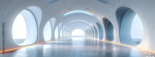 Abstract futuristic tunnel with light and shadow. Created with Ai