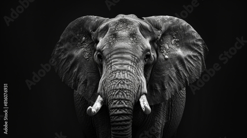 Black and white portrait of an Elephant. World Elephant Day concept, wildlife conservation campaigns and educational materials.