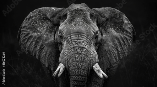 Black and white portrait of an Elephant. World Elephant Day concept, wildlife conservation campaigns and educational materials.