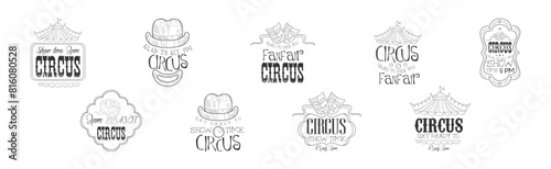Circus Show Hand Drawn Retro Labels Vector Set