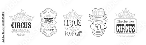 Circus Show Hand Drawn Retro Labels Vector Set