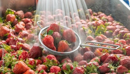 Fresh ripe washed strawberries background