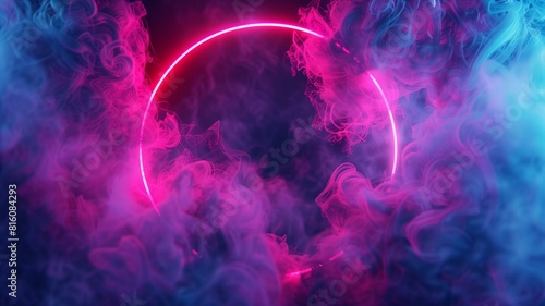 Create a spellbinding illustration of neon smoke erupting outward with explosive energy, its swirling tendrils enveloped in a haunting fog effect that enhances the spooky ambiance 
