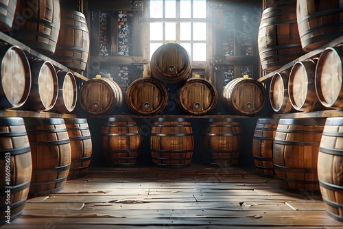 Many barrels stacked in room
