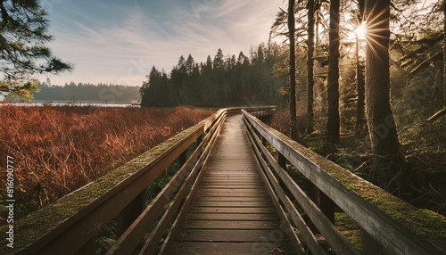 beautiful boardwalk at billy frank jr nisqually national wildlife refuge in autumn in olympia wa