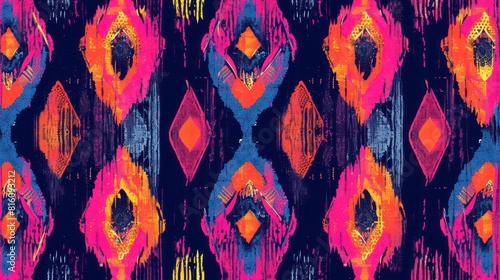 Colourful seamless pattern ethnic Ikat abstract background art.Illustration