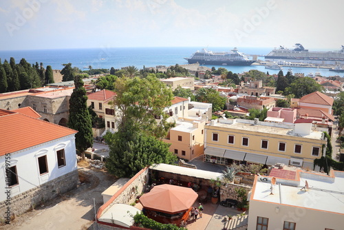 Rhodes old town aerial panoramic view in Rhodes island in Greece