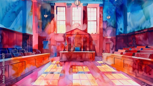 court painted in watercolor 