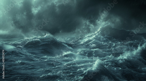 Dark and stormy sea, turbulence and overwhelming feelings, copyspace