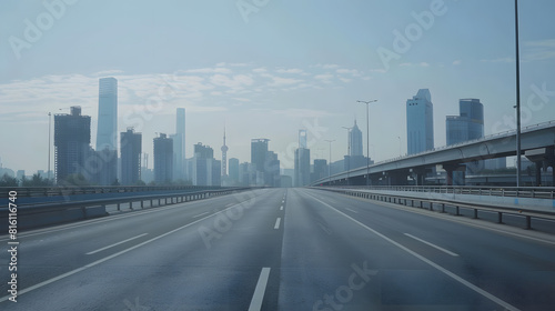 empty highway with cityscape and skyline of qingdaoChina : Generative AI