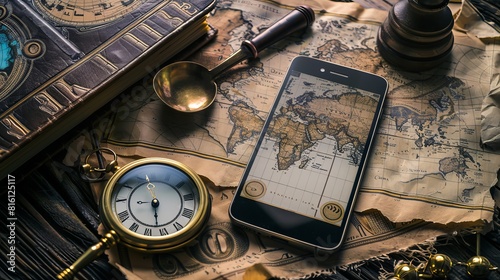 A classic depiction of exploration with maps, a compass, and nautical tools forming a best seller wallpaper and background