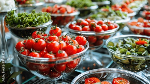  Bowls of various tomato and lettuce types adorn the table top