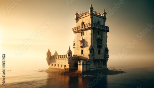 Portugal day background with the belem tower at sunset.