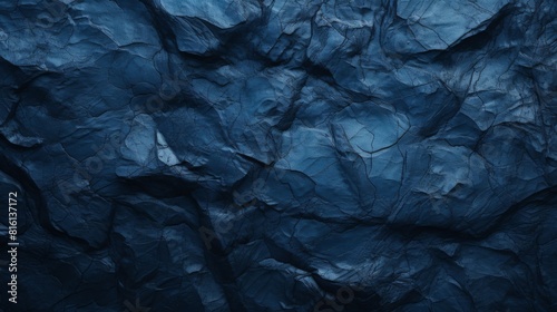 The image presents a blue monochromatic rock-like surface, simulating a cool and serene mood