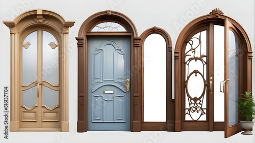 Available in transparent PNGInterior design concept - set of home door elements for opening and closing, separated on transparent png background.