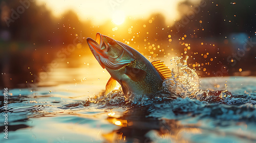 A largemouth bass jumping out of the water
