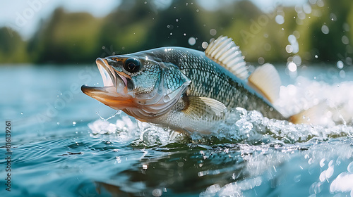 A largemouth bass jumping out of the water