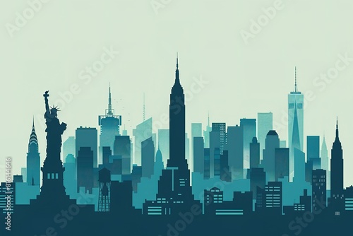 New York City skyline vector flat illustration, simple design with clean lines