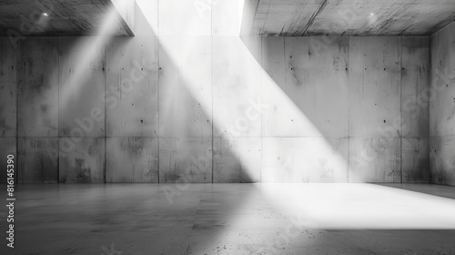 This abstract image of light beams in a concrete room makes a dramatic background and has wallpaper potential as a best-seller for its artistic style