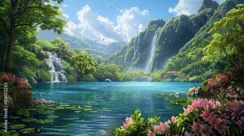 Beautiful nature landscape drawing scenery hyper realistic 