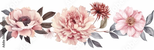A delicate and artistic rendering of flowers in a watercolor style, perfect for decorative and botanical concepts