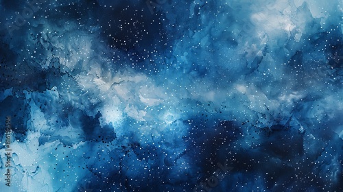 Blue Space With Stars Watercolor Painting