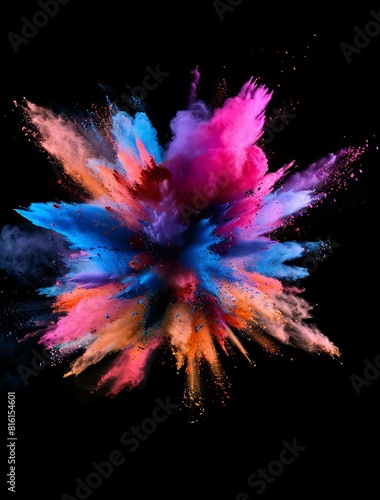 A dynamic and colorful explosion of powder captured in high resolution, simulating a celebratory burst or cosmic event