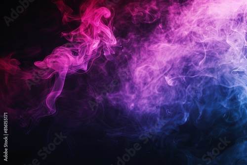 This image shows an abstract blending of pink and blue smoke swirling against a dark background