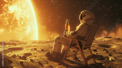 photo of astronaut on the moon drinking beer