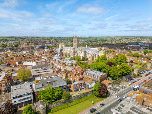 The drone aerial view of Canterbury Cathedral the city. Christ Church Cathedral, Canterbury, is the cathedral of the archbishop of Canterbury, the leader of the Church of England. 