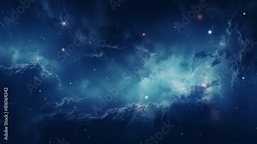 The image shows a vivid blue nebula that radiates amidst the twinkling stars in the vast space