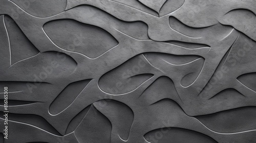 Unique display of abstract cut-out designs on a concrete grey wall, resembling organic fluidity and modern artistry