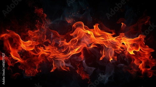 Intense and dynamic fire flames with a deep black background enhancing its ferocity