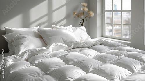 Pillows with blankets and duvet covers on the bed