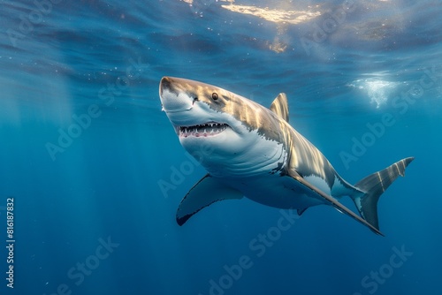 A great white shark underwater