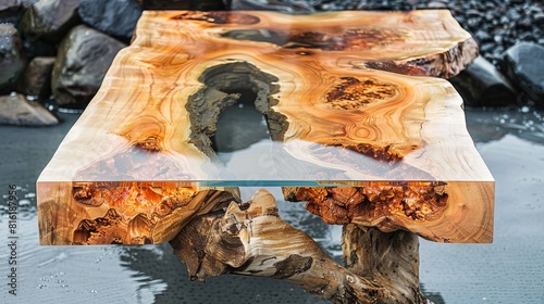 table made of epoxy resin and wood 
